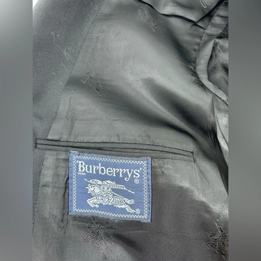 Vintage Burberry's Sport Coat Blazer Wool Black Silver Buttons 42R - Picture 8 of 13